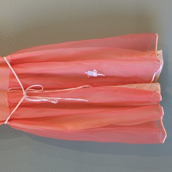 Vintage Coral Chiffon Fairycore Dress Sheer See Through Strappy Y2K Romance - Picture 3 of 15